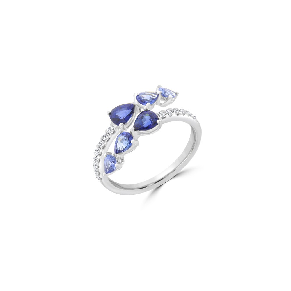 Ombré Sapphire Diamond Ring in 18K White Gold