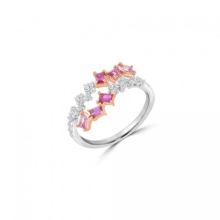 Ombré Pink Sapphire Ruby Diamond Ring in 18K White Gold, 18K Rose Gold