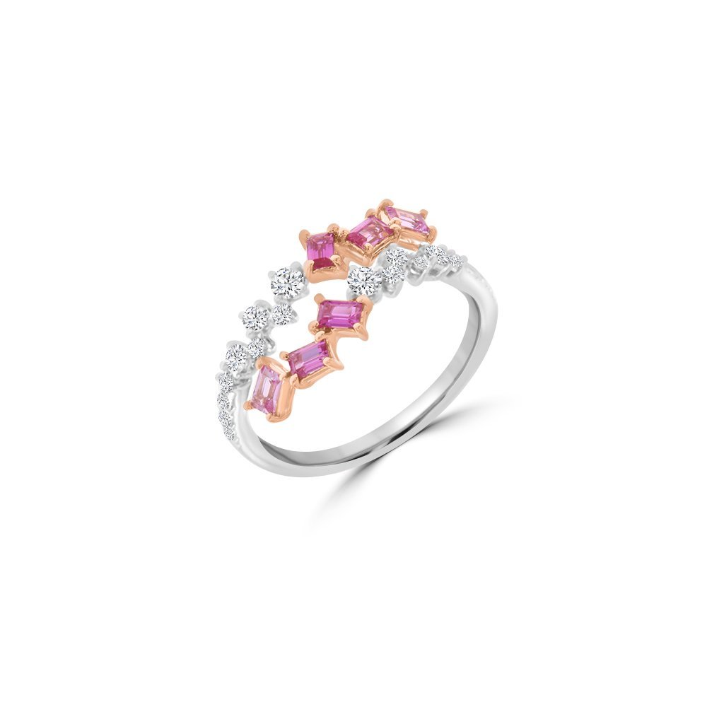 Ombré Pink Sapphire Ruby Diamond Ring in 18K White Gold, 18K Rose Gold