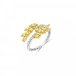 Ombré Yellow Sapphire Diamond Vine Ring in 18K White Gold, 18K Yellow Gold