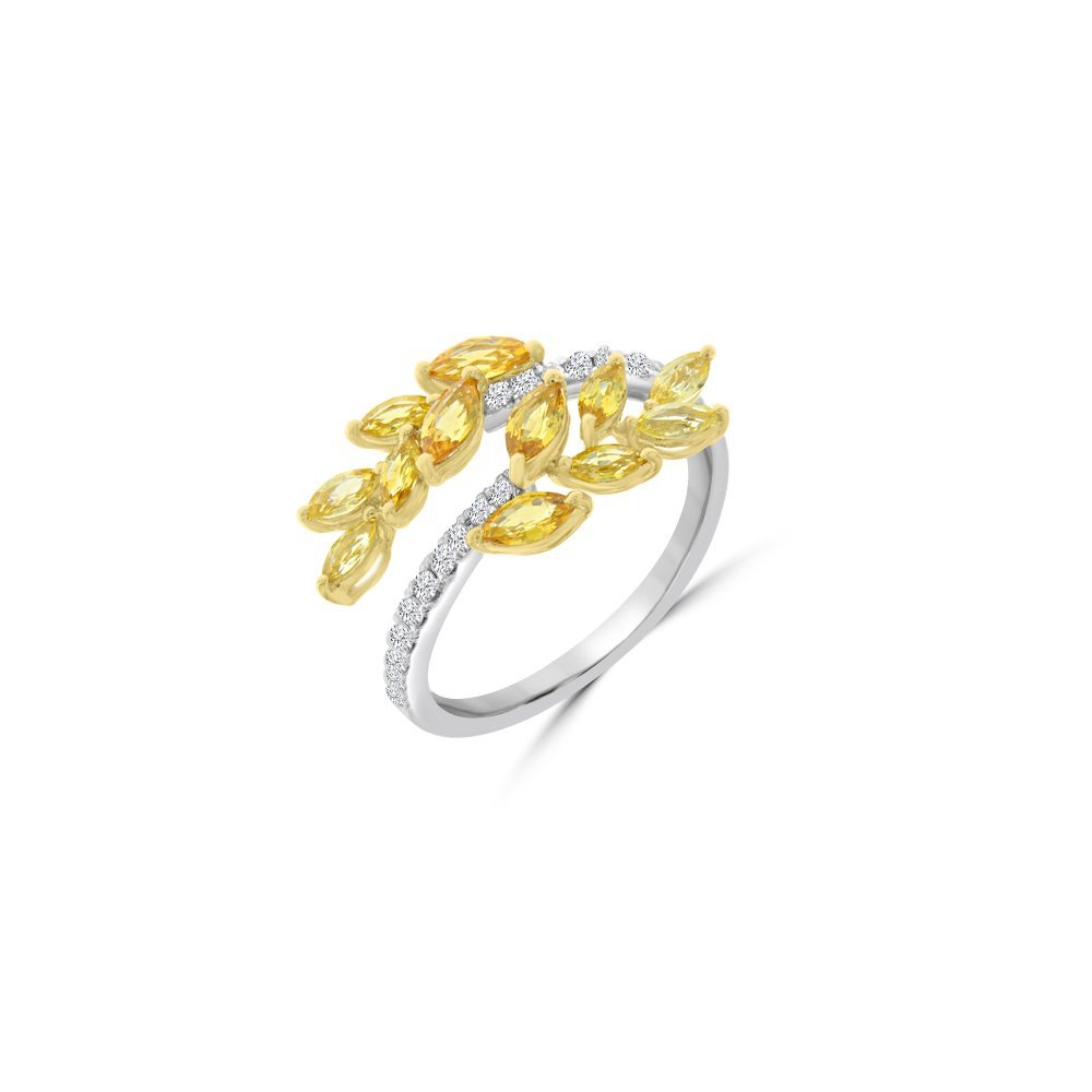 Ombré Yellow Sapphire Diamond Vine Ring in 18K White Gold, 18K Yellow Gold