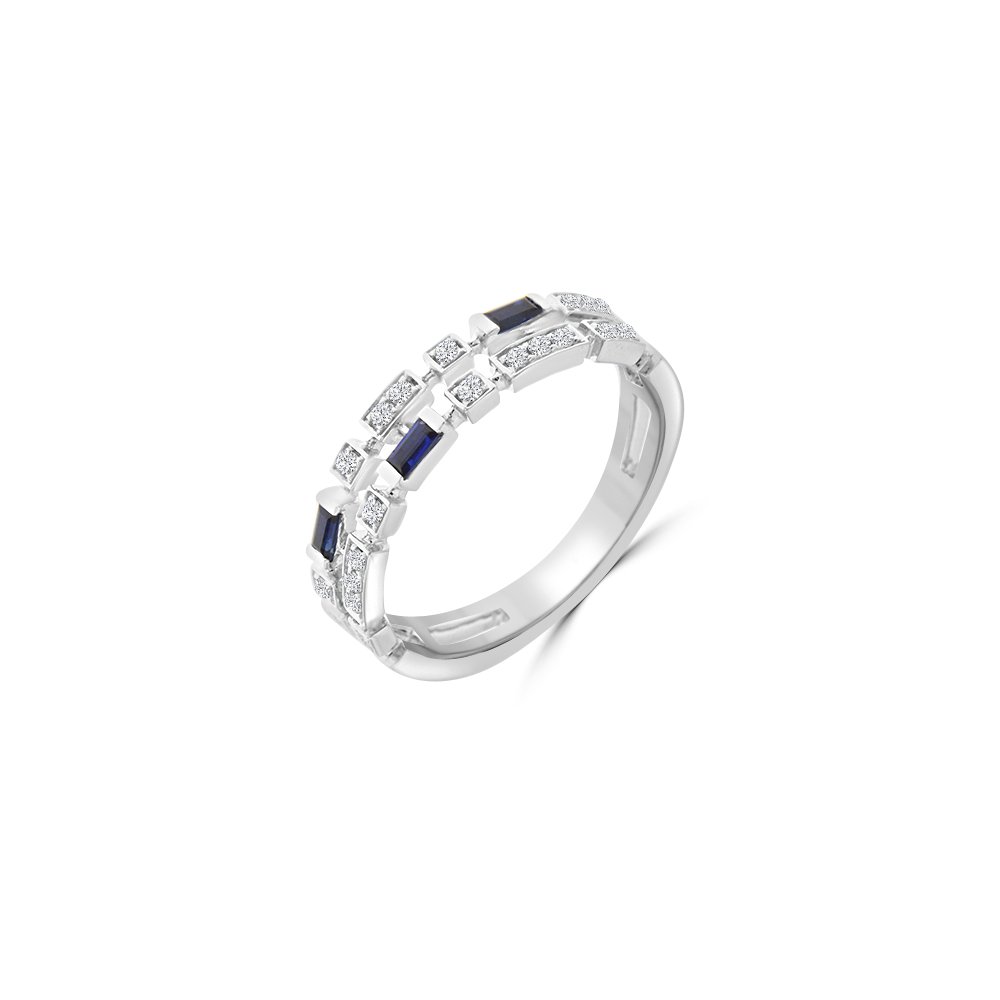 Sapphire Diamond Double Row Ring in 18K White Gold