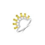Yellow Sapphire Diamond Sunburst Ring in 18K White Gold, 18K Yellow Gold