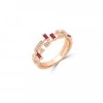 Ruby Diamond Double Row Ring in 18K Rose Gold