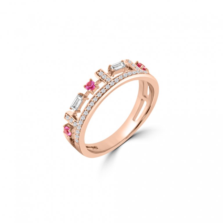 Pink Sapphire Double Row Ring in 18K Rose Gold