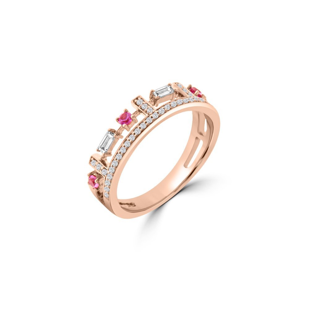 Pink Sapphire Double Row Ring in 18K Rose Gold