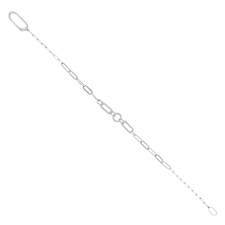 Diamond Paperclip Chain Bracelet In 18K White Gold