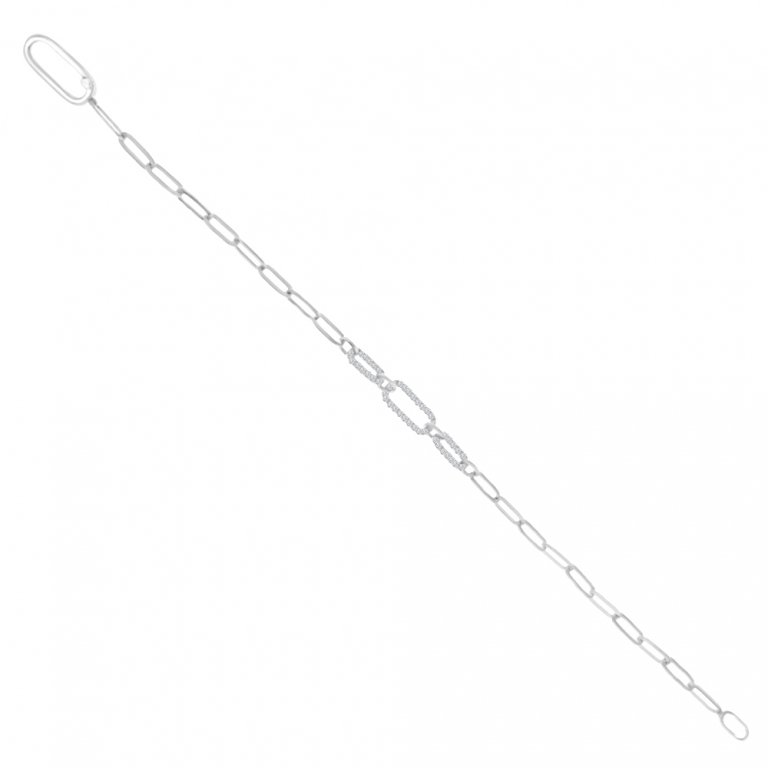 Diamond Paperclip Chain Bracelet in 18K white gold