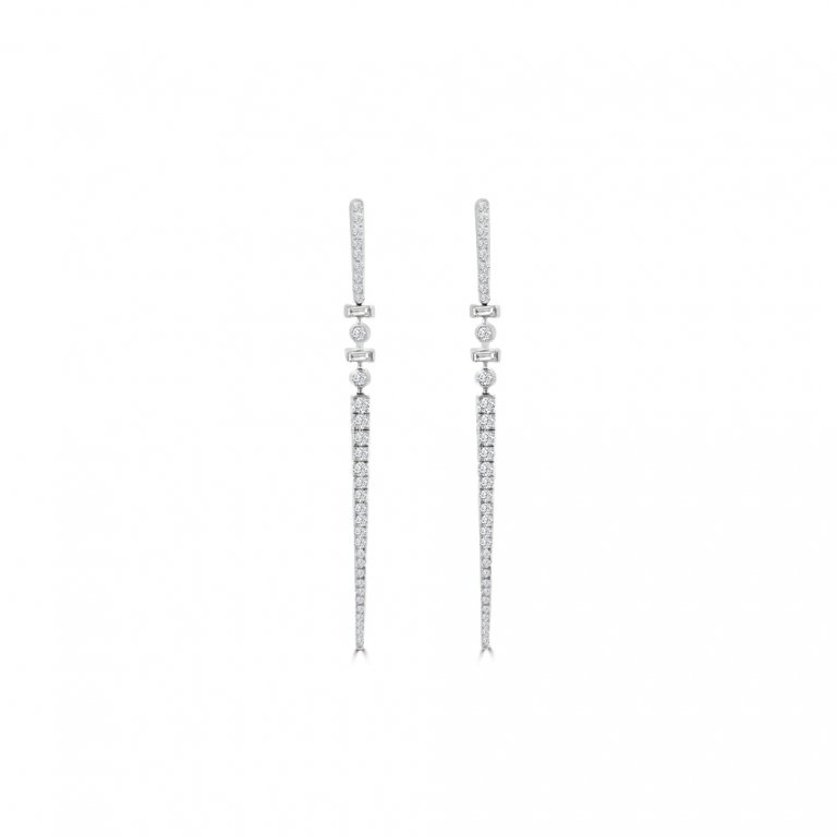 Diamond Line Drop Earrings In 18K White Gold