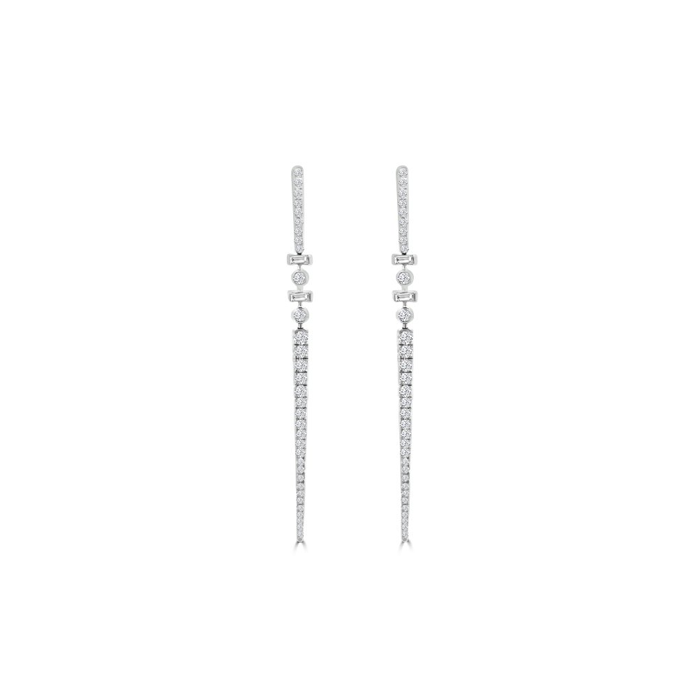 Diamond Line Drop Earrings In 18K White Gold