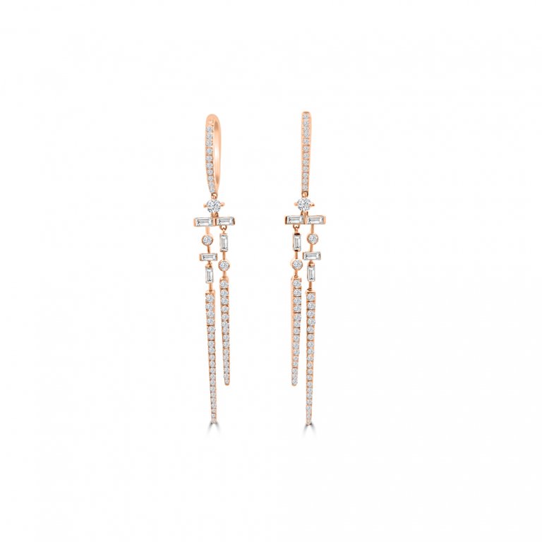 Diamond Cascade Huggie Drop Earrings in 18K Rose Gold
