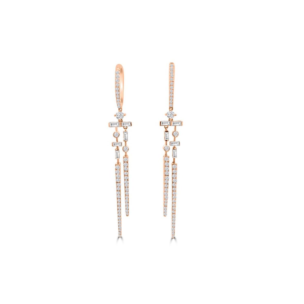Diamond Cascade Huggie Drop Earrings in 18K Rose Gold