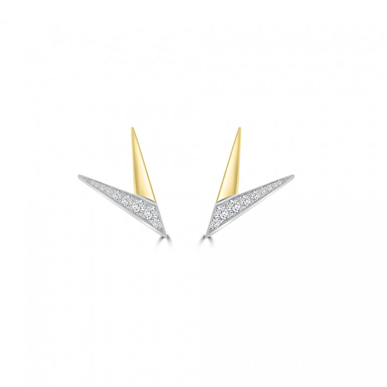 Diamond V-Shaped Stud Earrings in 18K White Gold, 18K Yellow Gold