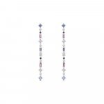 Multi Sapphire Aquamarine Diamond Drop Earrings in 18K White Gold