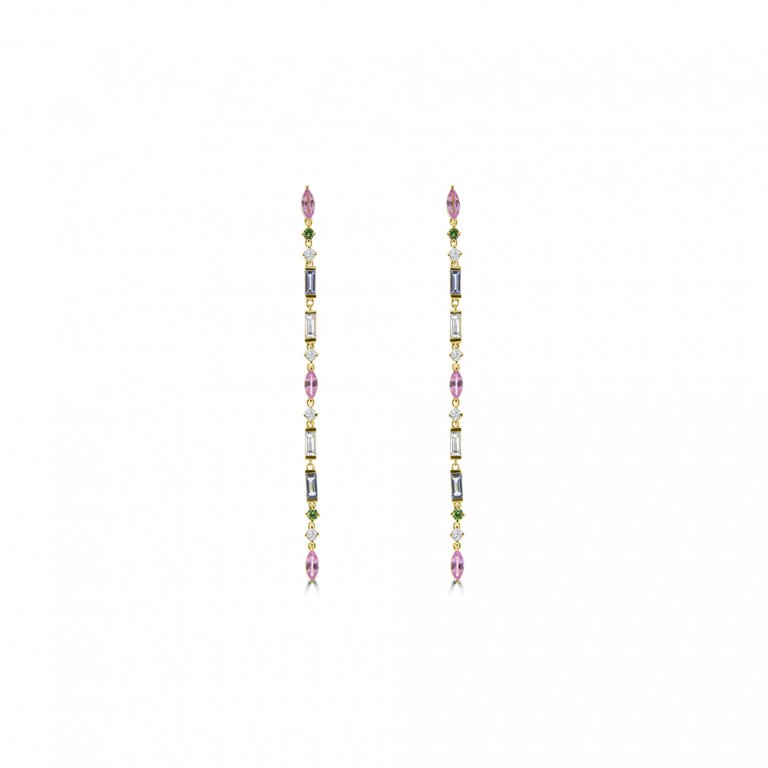 Multi Sapphire Aquamarine Green Garnet Diamond Drop Earrings in 18K Yellow Gold
