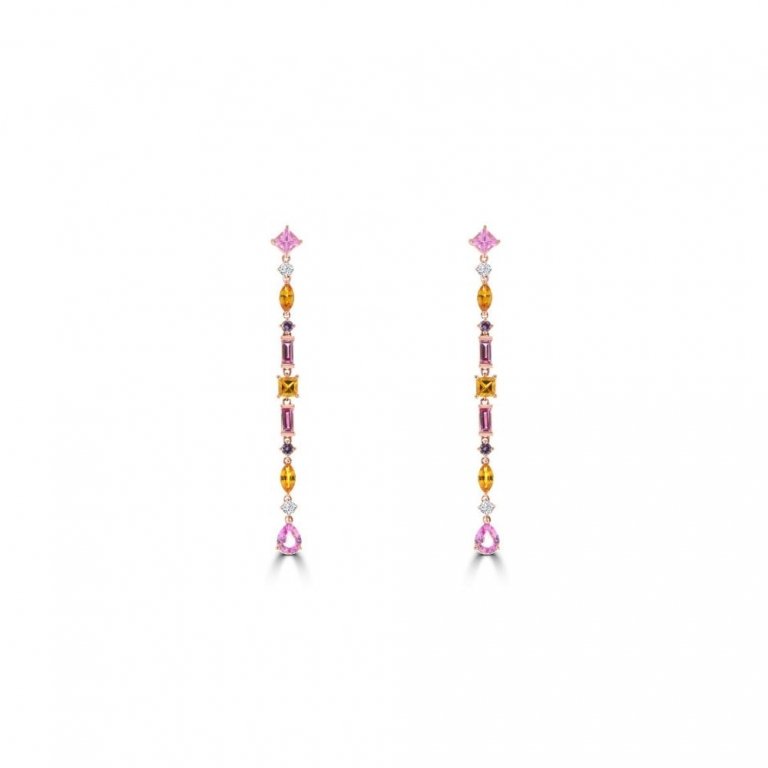 Multi Sapphire Diamond Drop Earrings in 18K Rose Gold