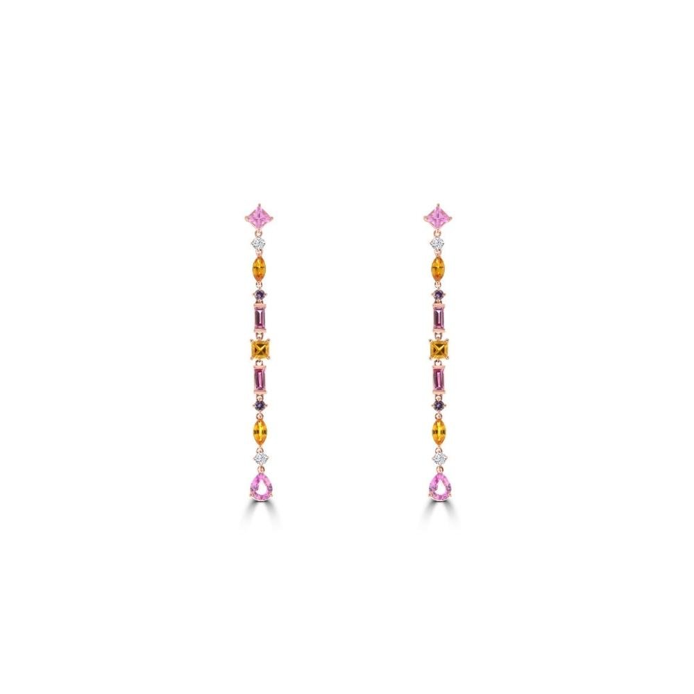 Multi Sapphire Diamond Drop Earrings