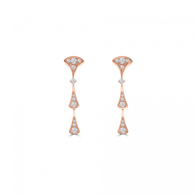 Diamond Fan Drop Earrings in 18K Rose Gold