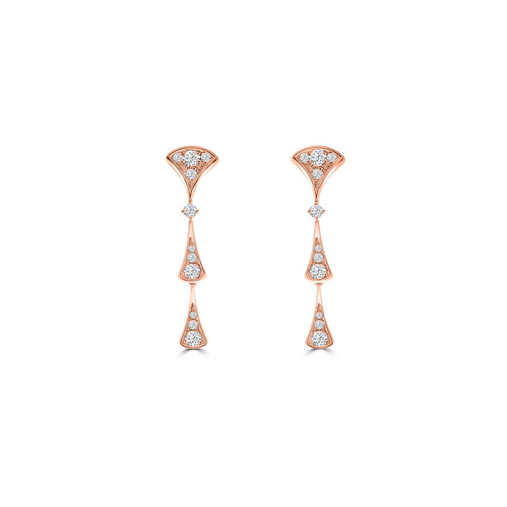 Diamond Fan Drop Earrings in 18K Rose Gold