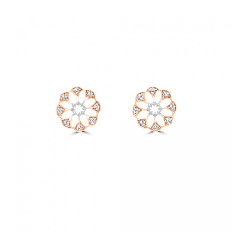 Diamond Floral Openwork Stud Earrings in 18K White Gold, 18K Rose Gold
