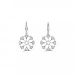 Diamond Floral Openwork Drop Earrings in 18K White Gold