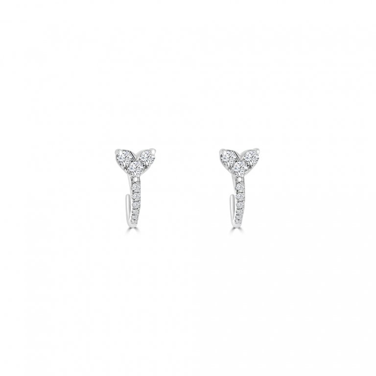 Diamond Heart Half Hoop Earrings in 18K White Gold