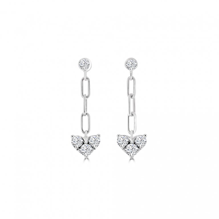 Diamond Heart Links Drop Earrings