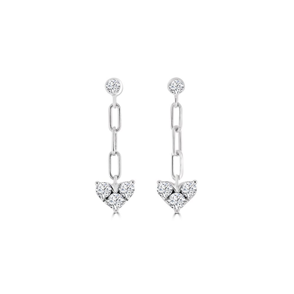 Diamond Heart Links Drop Earrings