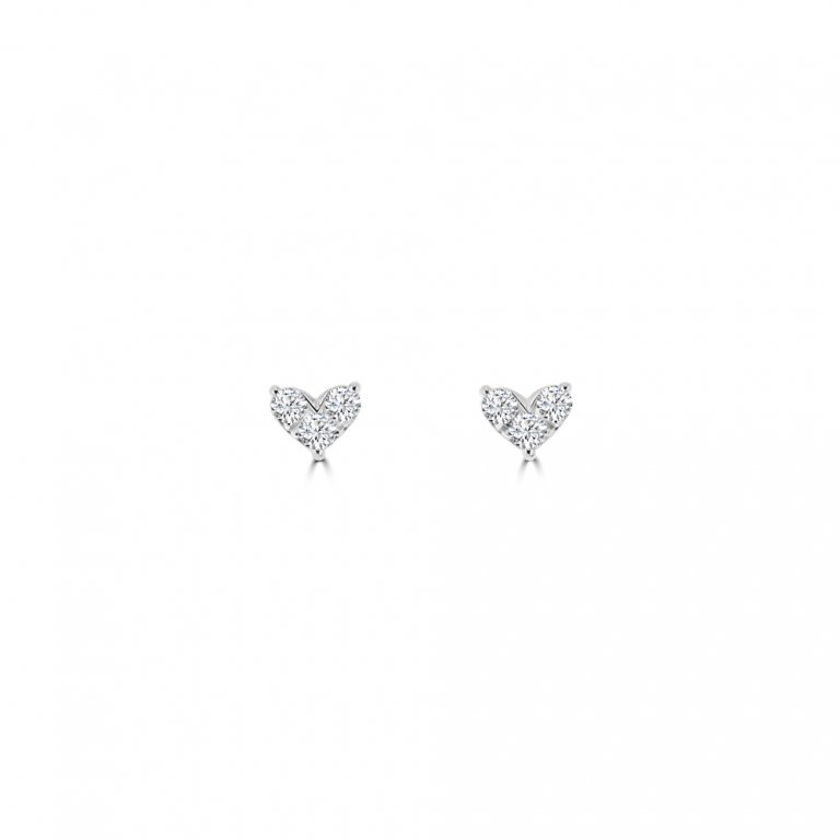 Diamond Heart Stud Earrings in 18K White Gold