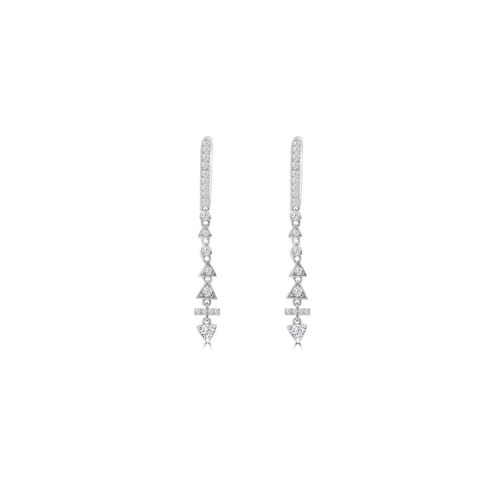 Diamond Triangle Drop Earrings in 18K White Gold