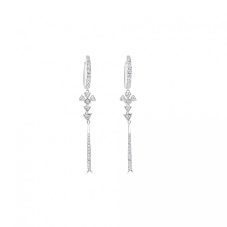 Diamond Triangle Huggie Drop Earrings in 18K White Gold