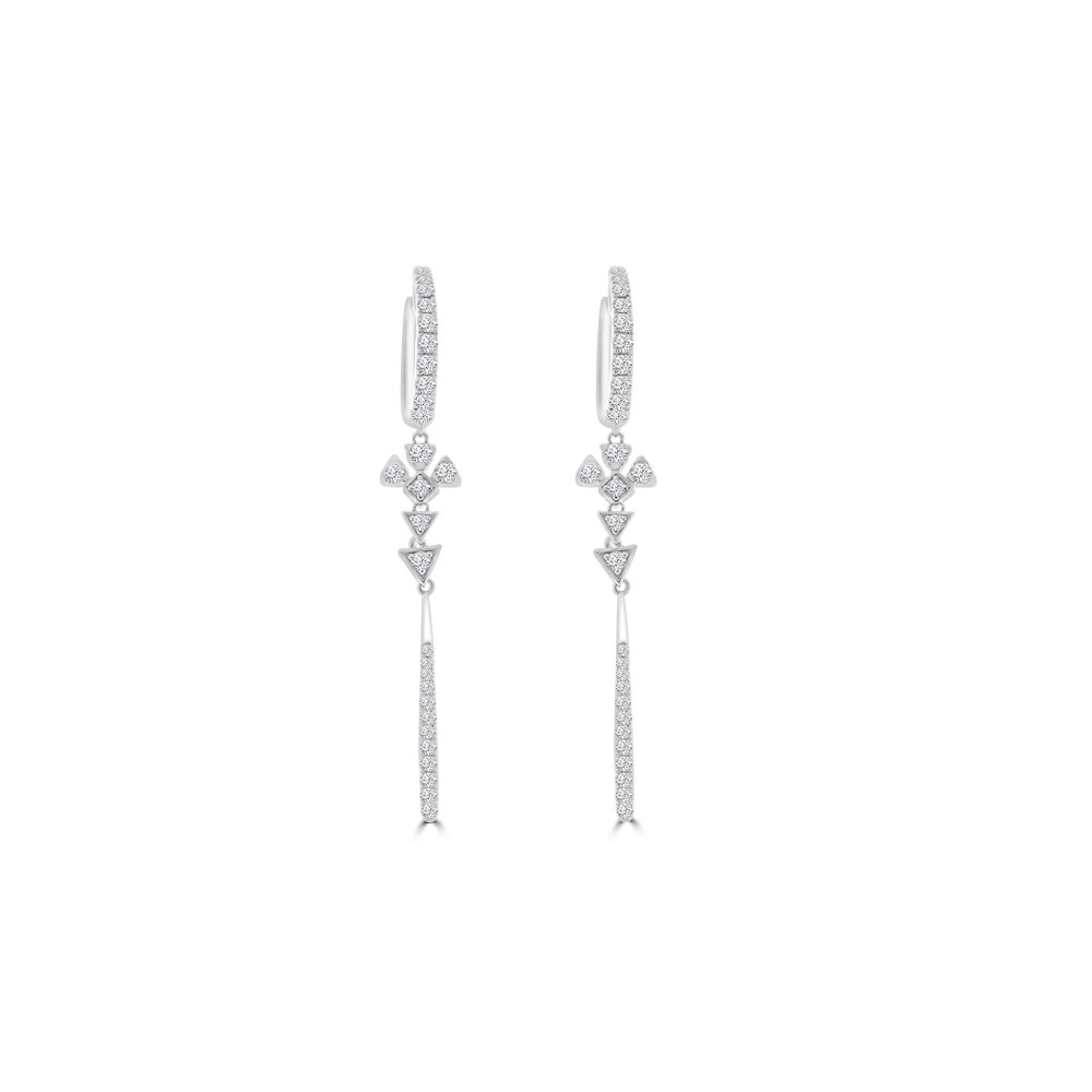 Diamond Triangle Huggie Drop Earrings in 18K White Gold