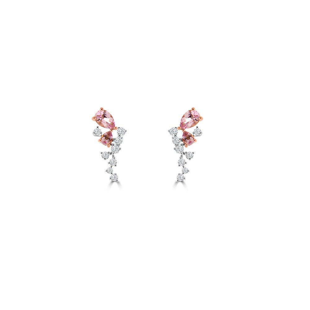 Cluster Morganite Diamond Cascading Earrings