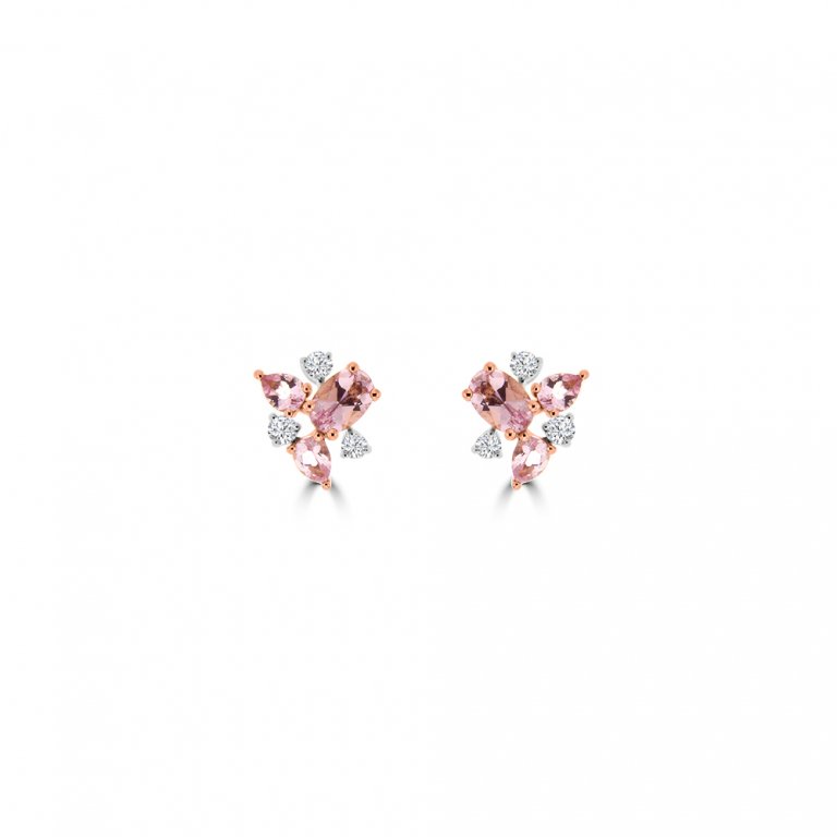 Cluster Morganite Diamond Stud Earrings