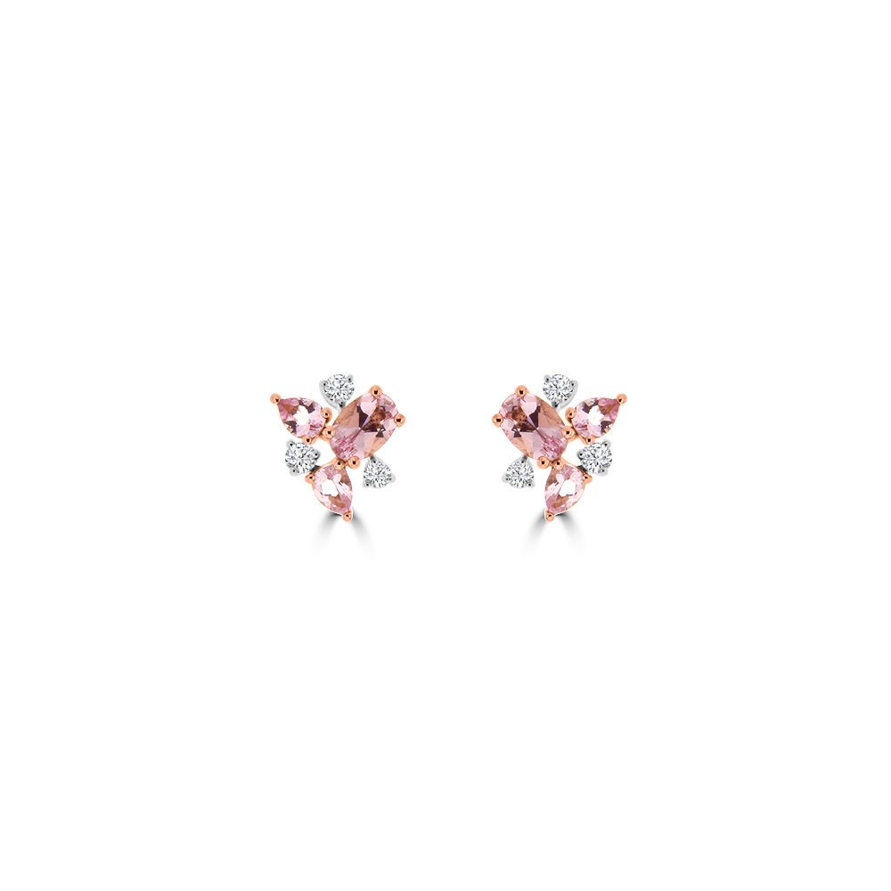 Cluster Morganite Diamond Stud Earrings