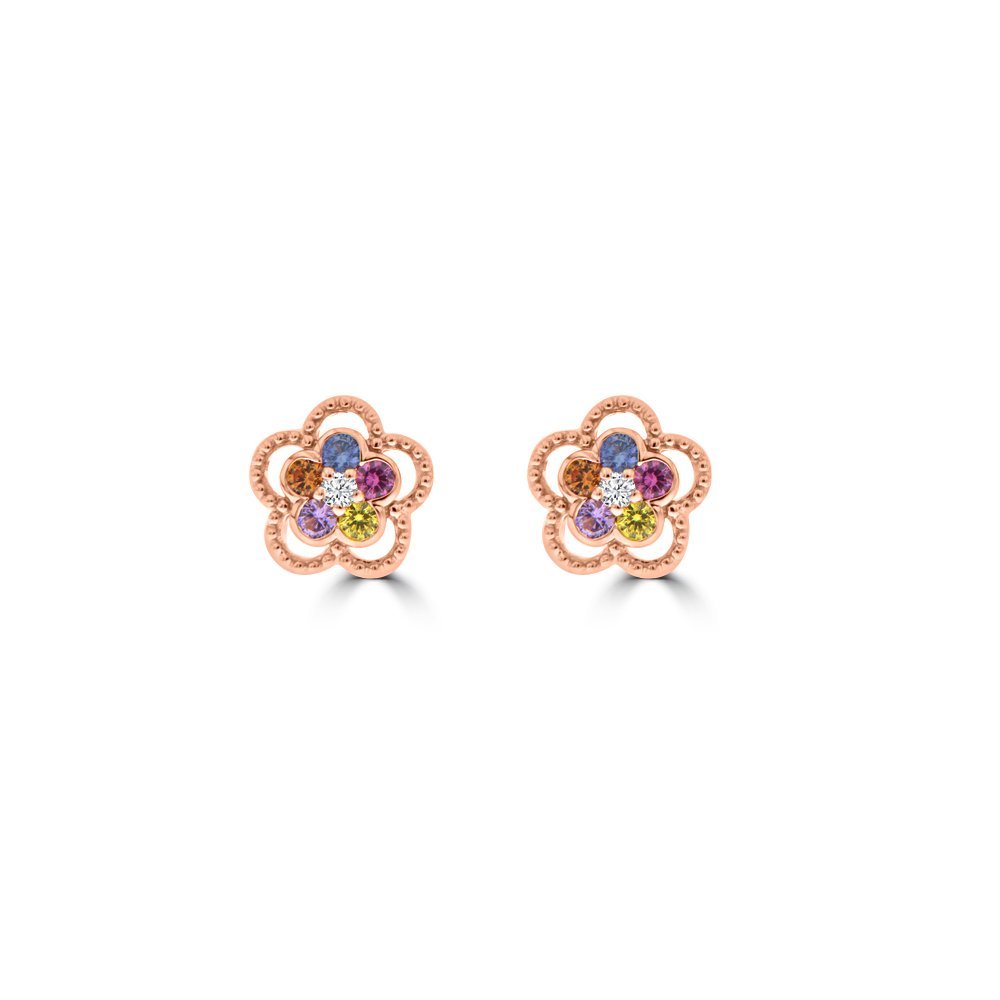 Rainbow Sapphire Diamond Flower Earrings