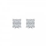 Diamond Princess Cut Cluster Stud Earrings (M) in 18K White Gold