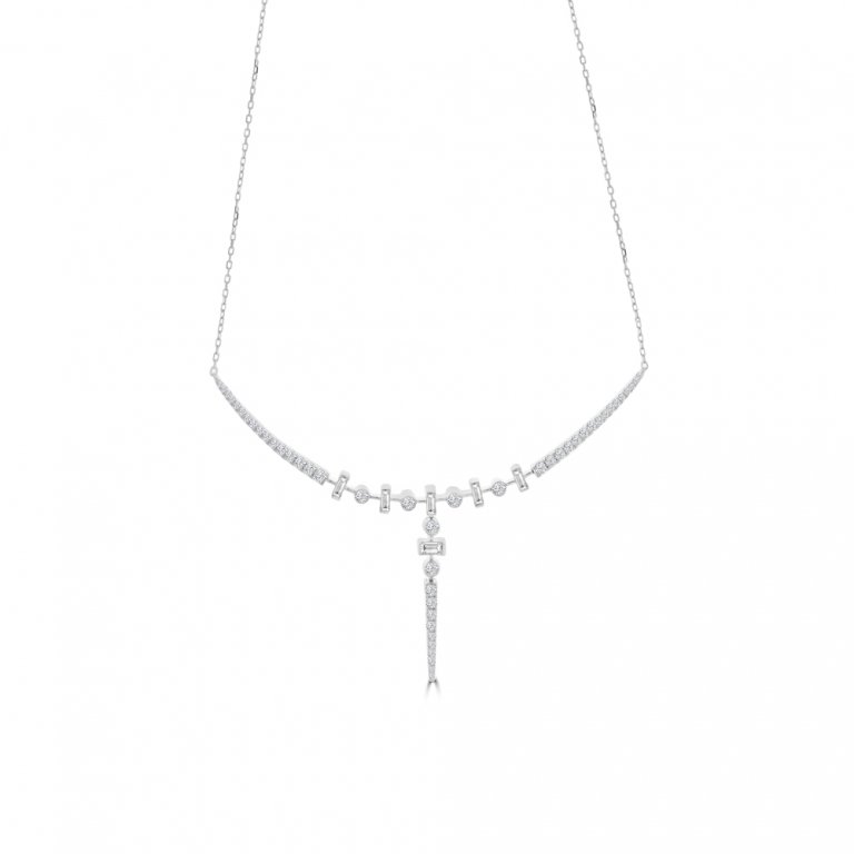 Diamond Curve Drop Necklace in 18K White Gold