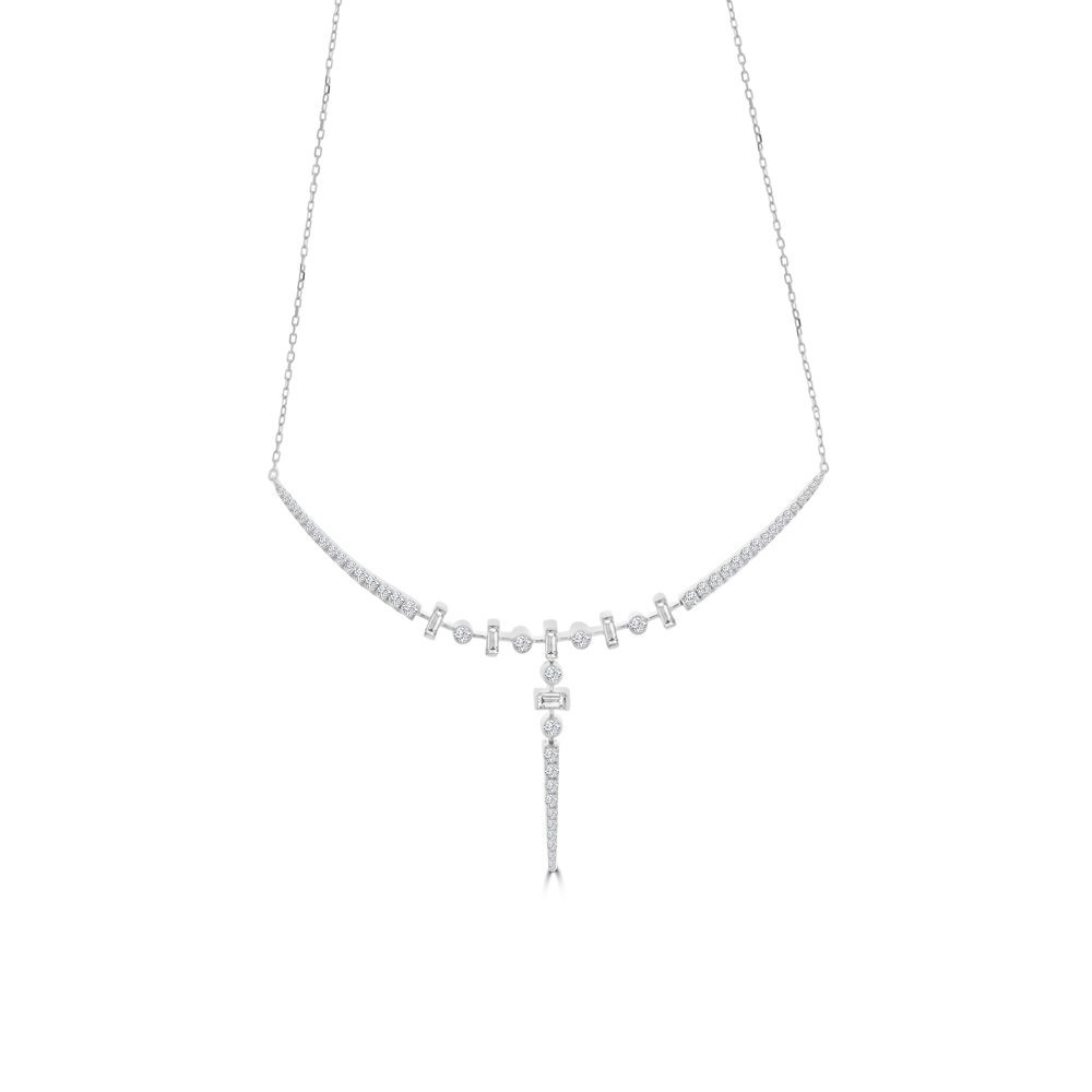 Diamond Curve Drop Necklace in 18K White Gold