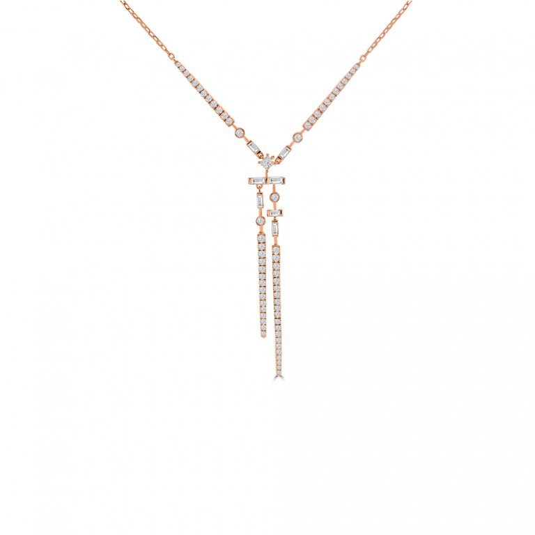 Diamond Cascade Y Drop Necklace in 18K Rose Gold