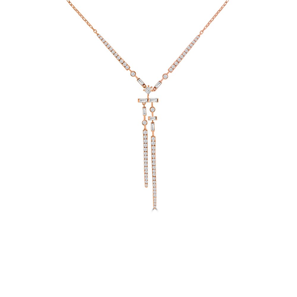 Diamond Cascade Y Drop Necklace in 18K Rose Gold