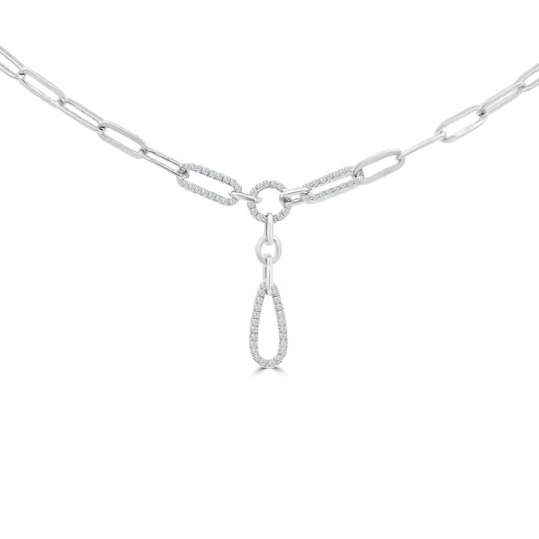 Diamond Paperclip Chain Drop Necklace in 18K White Gold