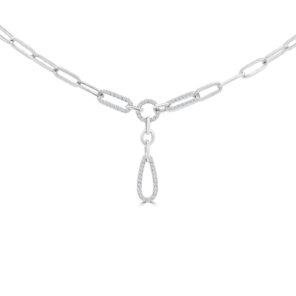 Diamond Paperclip Chain Drop Necklace in 18K White Gold