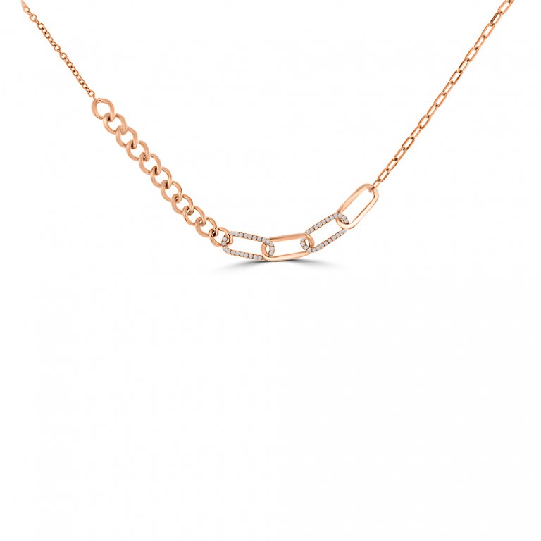 Diamond Curby Chain Necklace in 18K Rose Gold