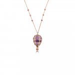 Amethyst Pink Sapphire Diamond Hot Air Balloon Pendant with Chain in 18K Rose Gold