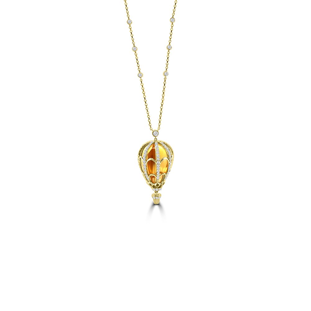 Citrine Orange Sapphire Diamond Hot Air Balloon Pendant with Chain