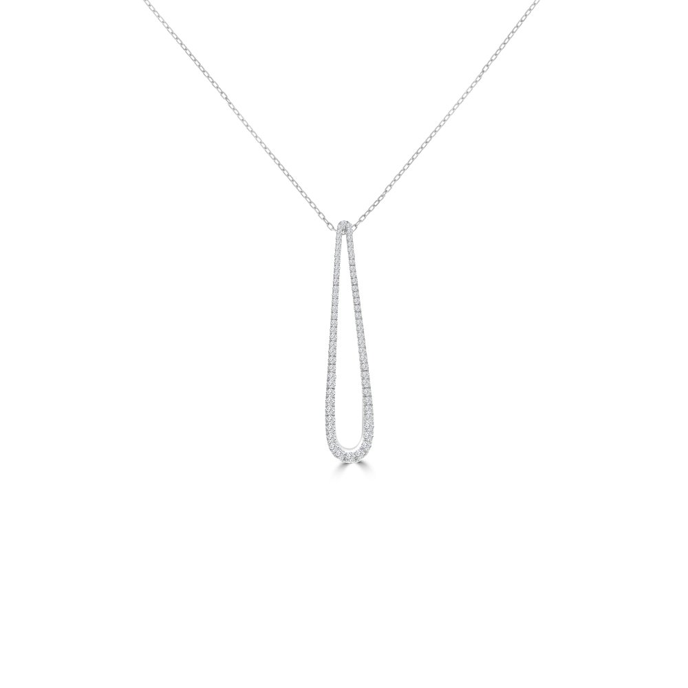 Diamond Open Drop Pendant with Chain in 18K White Gold