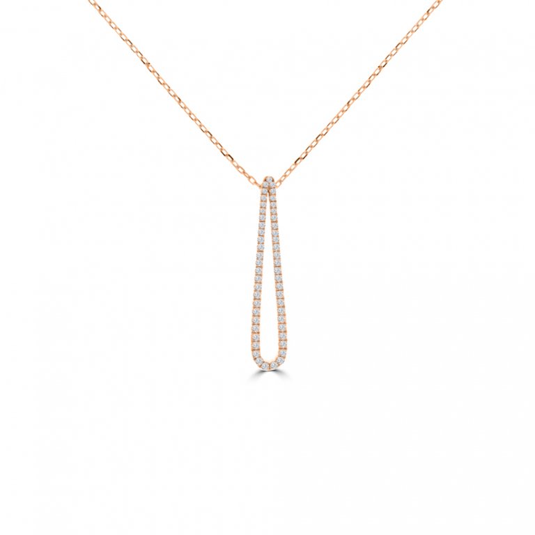 Diamond Open Drop Pendant with Chain in 18K Rose Gold