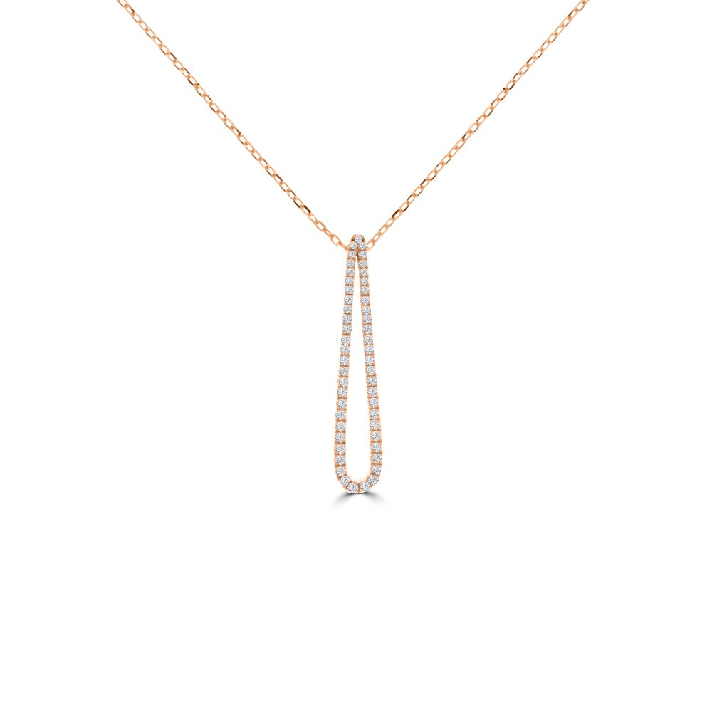 Diamond Open Drop Pendant with Chain in 18K Rose Gold