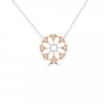 Diamond Floral Openwork Pendant with Chain in 18K White Gold, 18K Rose Gold